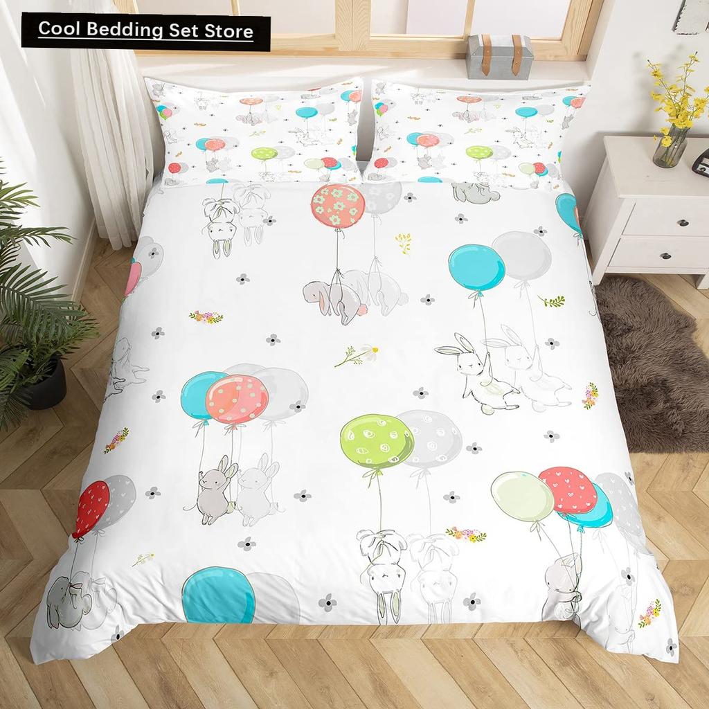 Kids Cartoon Rabbit Carrot King Queen Duvet Cover Boys Girls Cute Bunny Bedding Set Animal Quilt Cover Polyester Comforter Cover