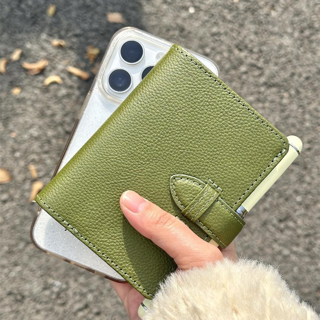 M5 5Holes Olive Green With 40Sheets PU Clip-on Notebook Faux Leather Loose Leaf Notebook Journal Kawaii
