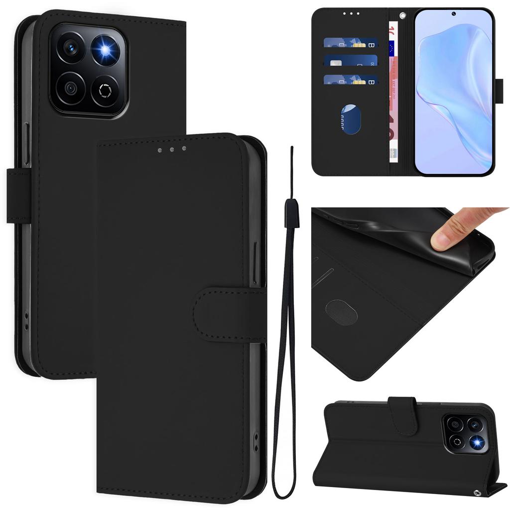 For Honor X7c 4G/Honor 200 Smart 5G/Honor X7c 5G Case Solid Color Wallet Leather Phone Cover with Strap