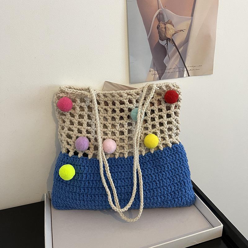 

Новая повседневная сумка крючком большой вместимости женская контрастного цвета универсальная сумка на плечо сумка-тоут темно-синий