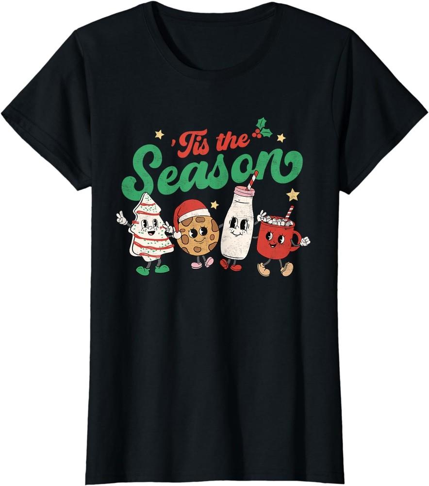 Tis The Season Retro Christmas Tree Xmas Hot Cocoa Ladies  Crewneck T-Shirt Unisex T-Shirt XXXL