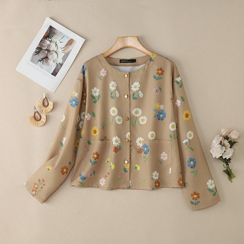 ZANZEA Women Casual Round Neck Long Sleeve Loose Floral Print Blouse