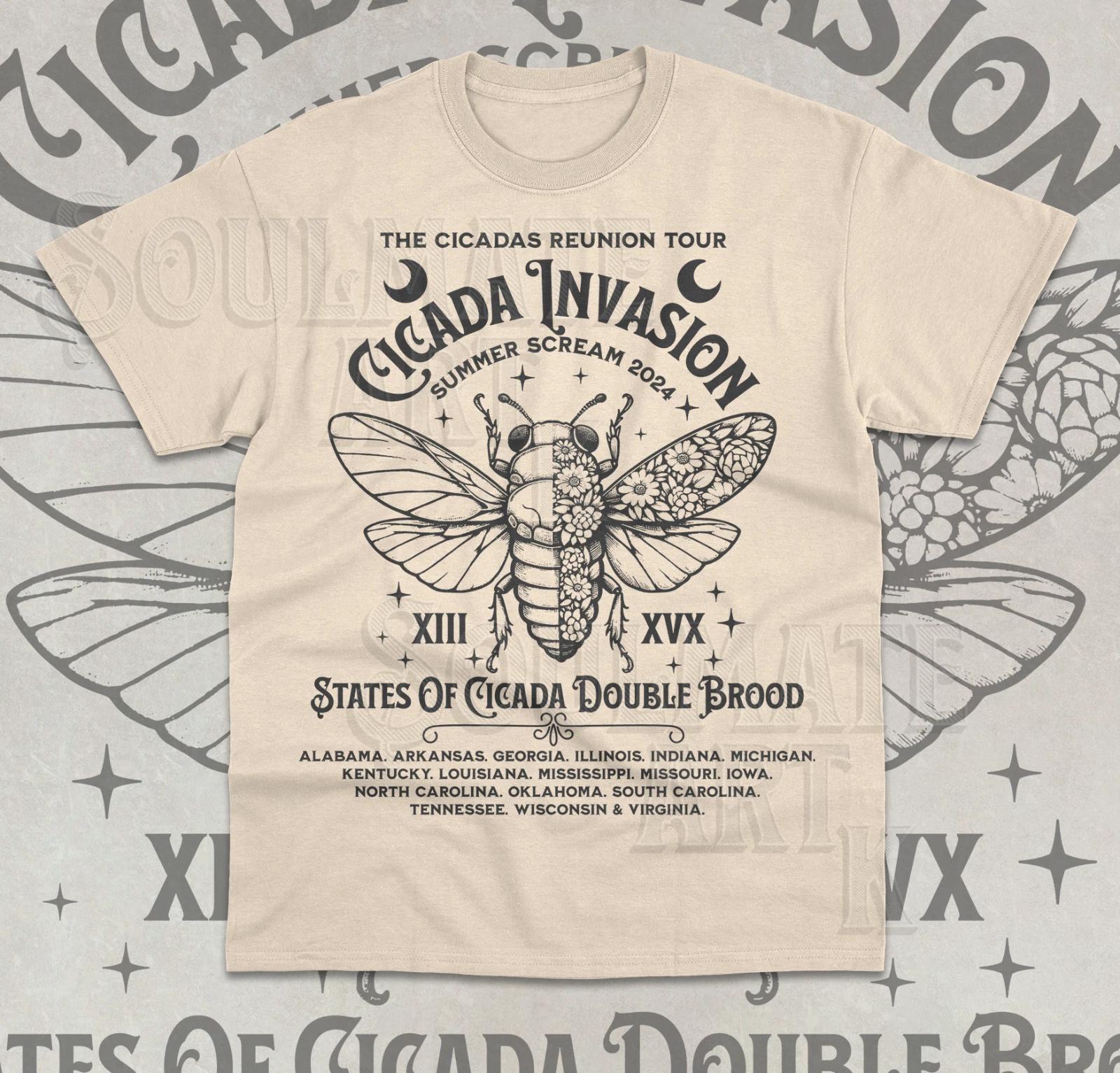 Cicada Invasion Tour T-Shirt Insect Nature Lover Swarm Brood Reunion Shirt XL