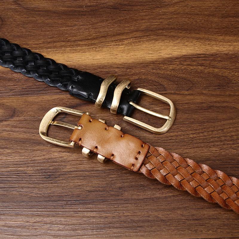 Personalized Fashion Trend, Hand-Woven Belt For Women, Free Punching, Versatile Retro Pure Cowhide Woven Genuine Leather Belt For Women