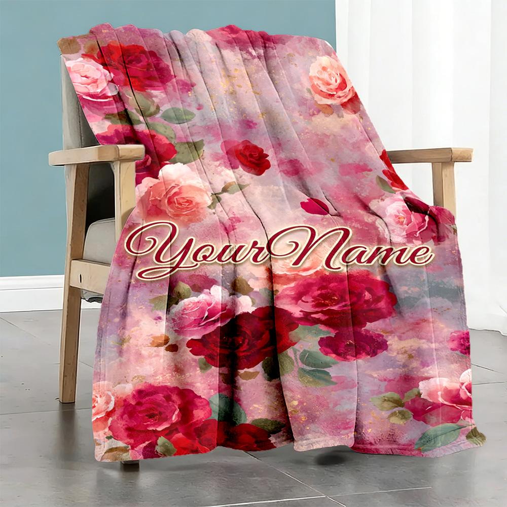Rose Customize Your Name Blanket Cozy Personalized Blanket Warmthful Decor Versatile for Office Bed Bedding Couch for All Occasions