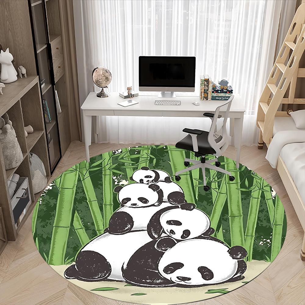 1 szt. Okrągły dywanik do biura Rodzina Pand, Mata wewnętrzna odpowiednia do biura, Pod krzesła biurowe, Sypialni, Salonu, Wystroju domu, Dekoracja pokoju