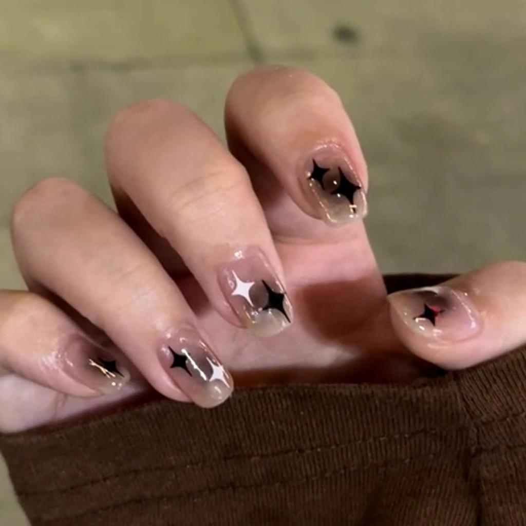 24Pcs Black Gradient Long Ballerina Press On Nails Full Cover False Nail Tips For Women Girls DIY Manicure