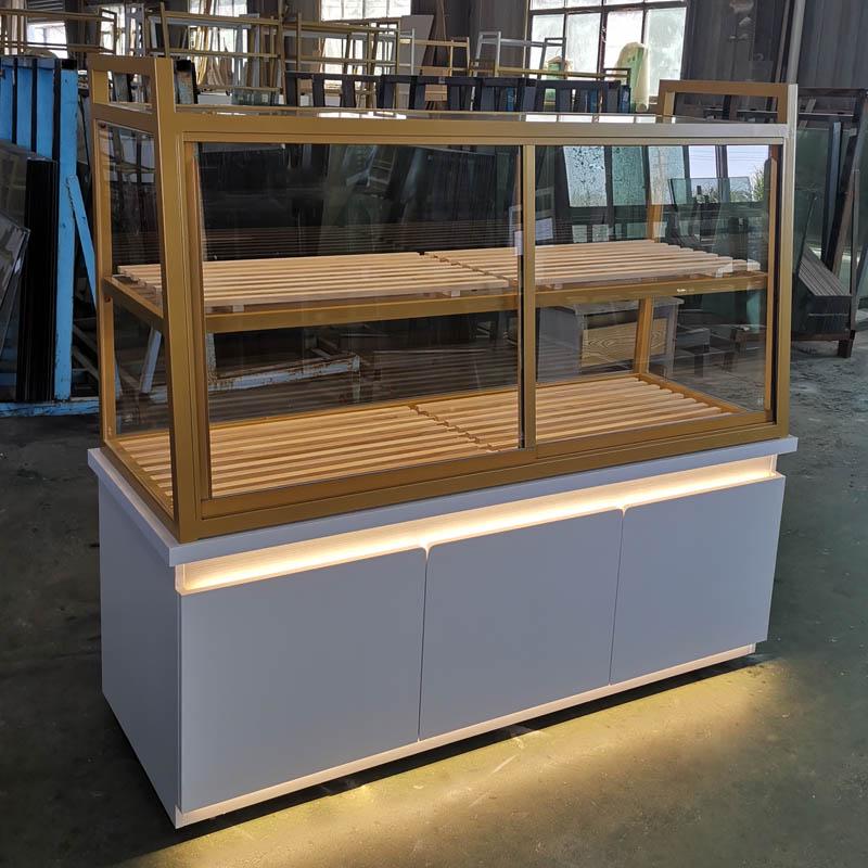 In-Stock Bakery Display Cabinet: Solid Wood & Wrought Iron Island with Drawers for Bread, Pastries, and Fried Goods