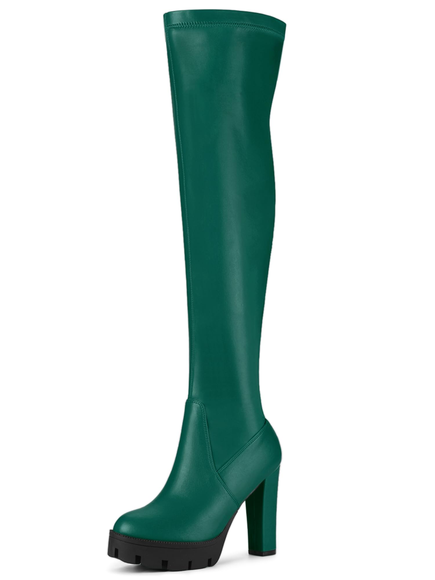

Allegra K Women s Knee-High Platform Boots with Chunky Heels, Green, Size 24.0 cm