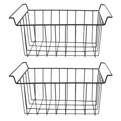 2 pezzi Cestello portaoggetti in filo metallico per congelatore, rivestito in PE, organizer da appendere, nero per frigorifero