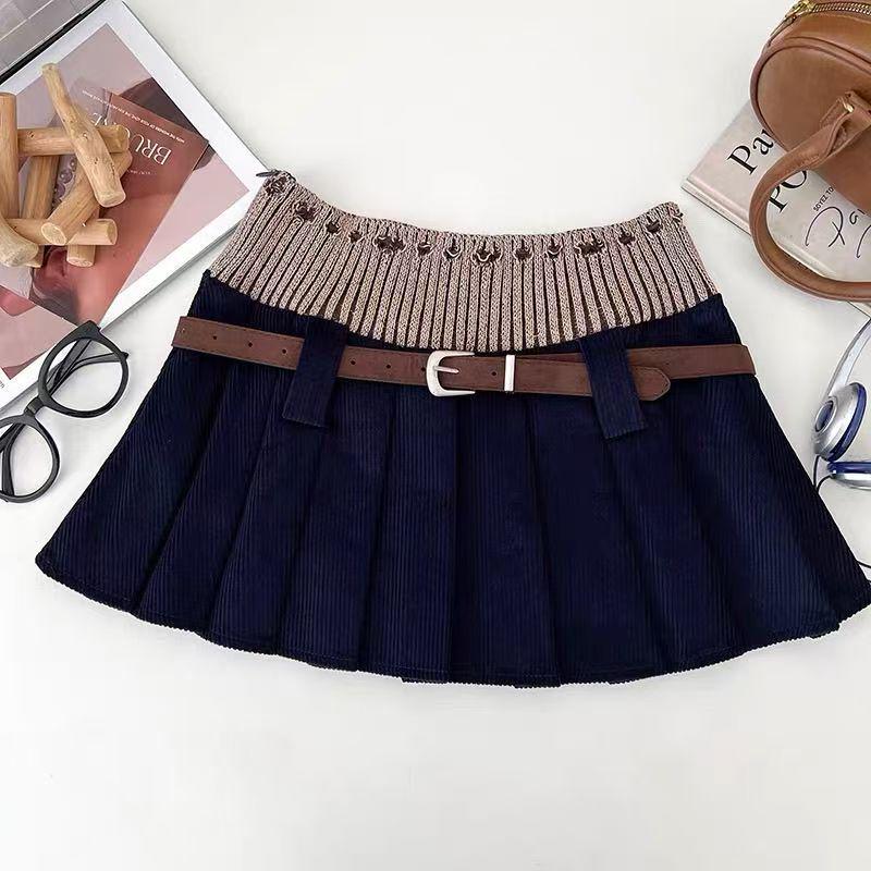 Осень 2025 Американский Ретро Трикотажная Плиссированная Юбка с Высокой Талией S