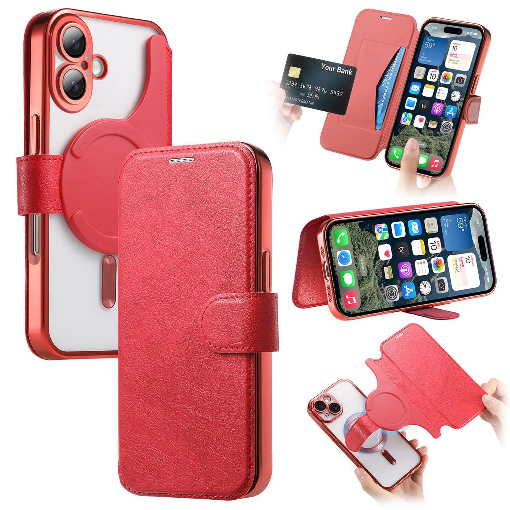 CASENEO For iPhone 16 Case with Lens Film TPU Inner Shell Detachable Leather Phone Cover