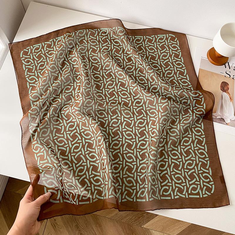 Classic retro silk cotton silk scarf old money style versatile silk pure cotton square scarf high-grade light luxury mulberry silk blended silk scarf 67cm
