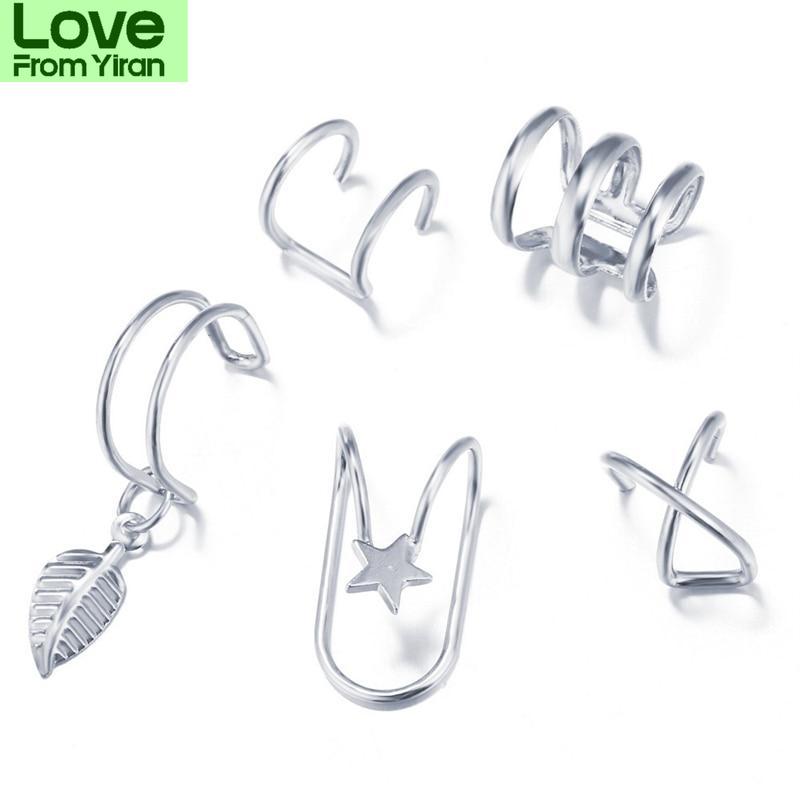 Fake Piercing Ear Cuff Clip On Earrings Tassel Leaf Jewelry Sets Cool Aesthetic Accessories Gifts For Women Statement Earrings