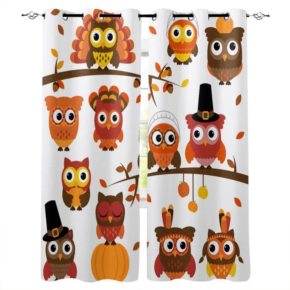 Cartoon Forest Animal Tree Fox Bear Rabbit Child Window Curtains Curtains for Living Room Decorative Items Living Room 2Panels