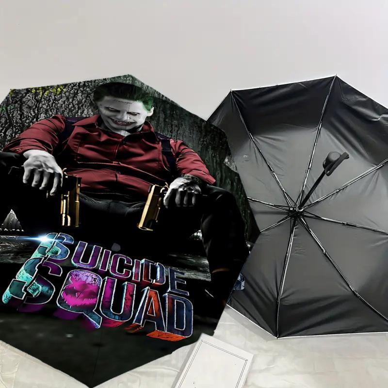 1 ks Deštník Joker Sebevražedný oddíl - 8 žeber vyztužený, Automatické otevírání, Lehký a odolný, Roztomilý módní doplněk pro venkovní použití, D2636