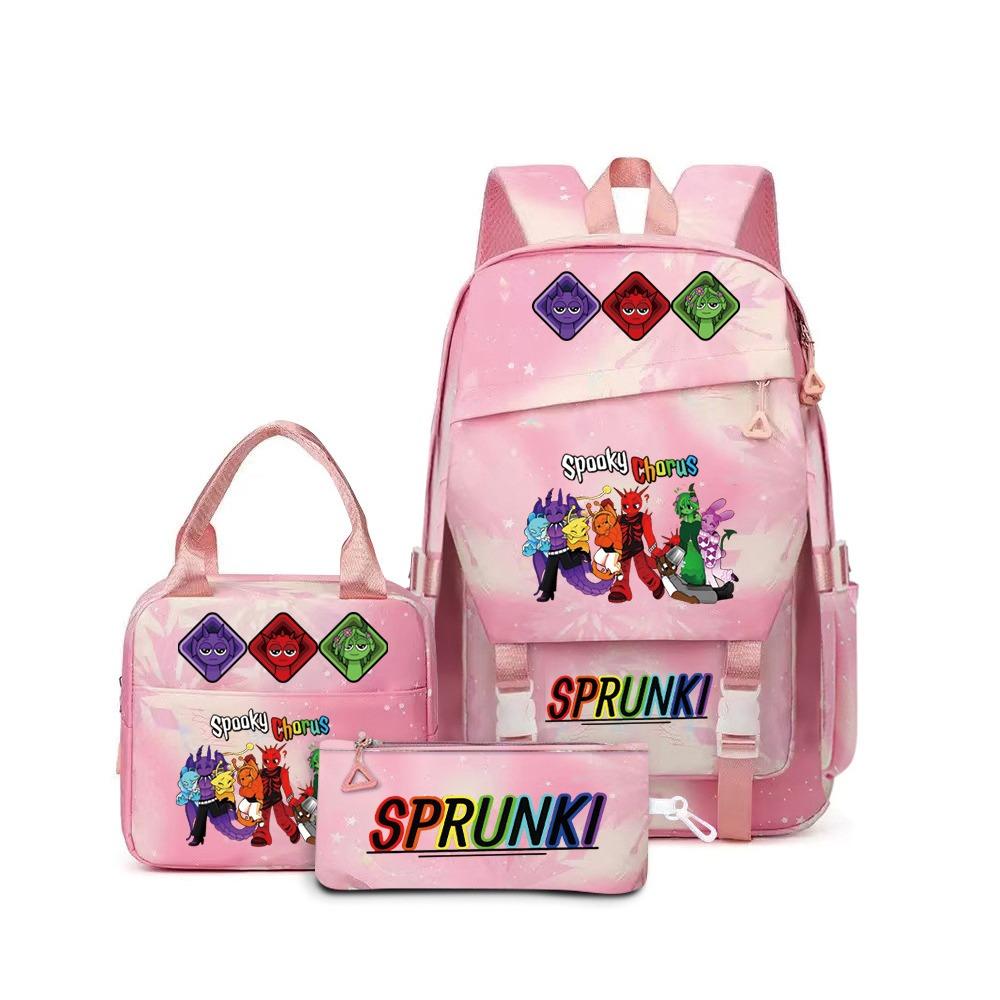 Around the box, elementary school bag sprunki cartoon backpack three-piece set D
