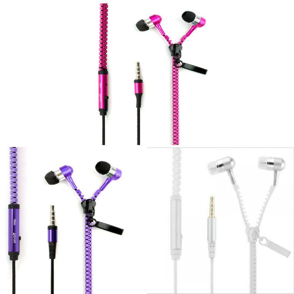 Metal Zipper Earphones With Microphone For Mobile Phone Listening And Call Control