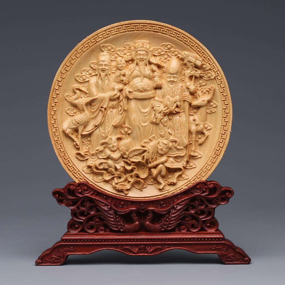 Wood Carving Dragon and Phoenix Round Carving Art Statue Mascot High Quality Home Room, Office Decoration Accessories