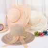 Summer New Women's Versatile Sunshade Hat Sunscreen UV Foldable Large Brimmed Grass Hat Bow Sun Hat Beach