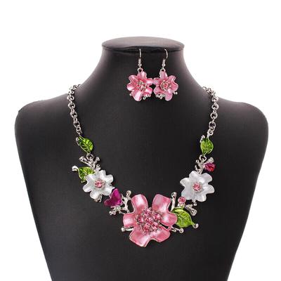BLUELANS NECKLACE Wonderful Pendant Necklace Jewelry Set Flower Rhinestone Multicolor Earrings Women Present