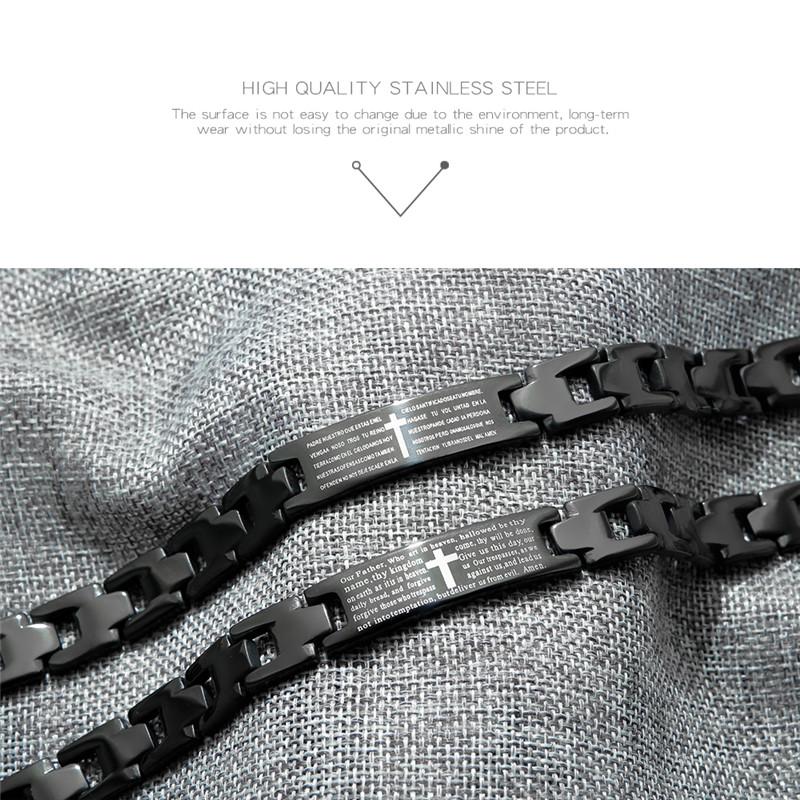 Stainless Steel Bible Scripture Cross Bangles Men Black Bracelets Fashion Jewelry Gift Accessories