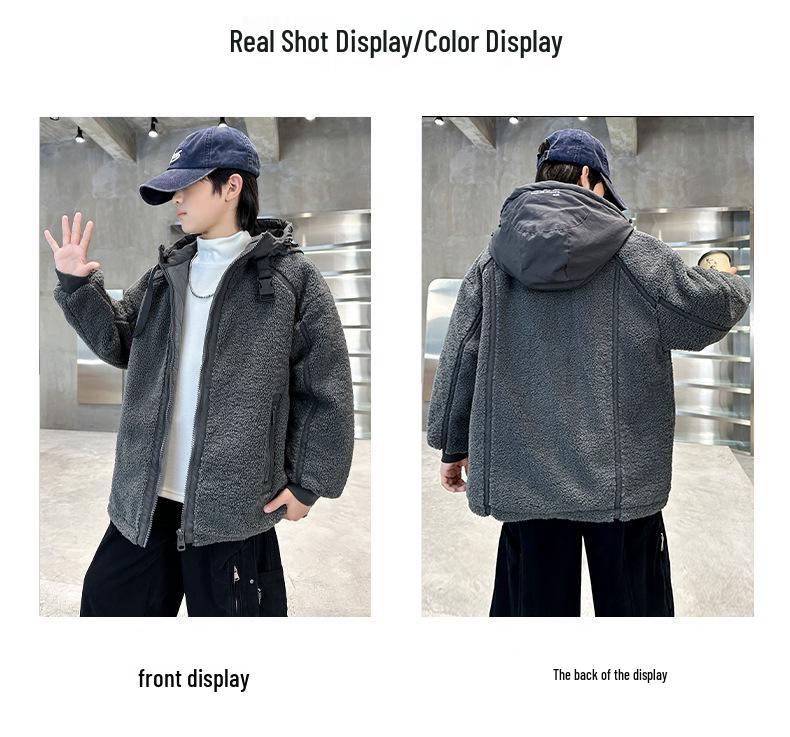 Jungen Kapuzenjacke mit Fleecefutter Herbst/Winter 2025 - Dick, Warm, Baumwollgepolsterter Pullover für Kinder