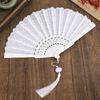 Love Heart Print Folding Fan with Tassel Chinese Style Portable Hollow Ribs Hand Fan Women Dance Performance Props Party Favors