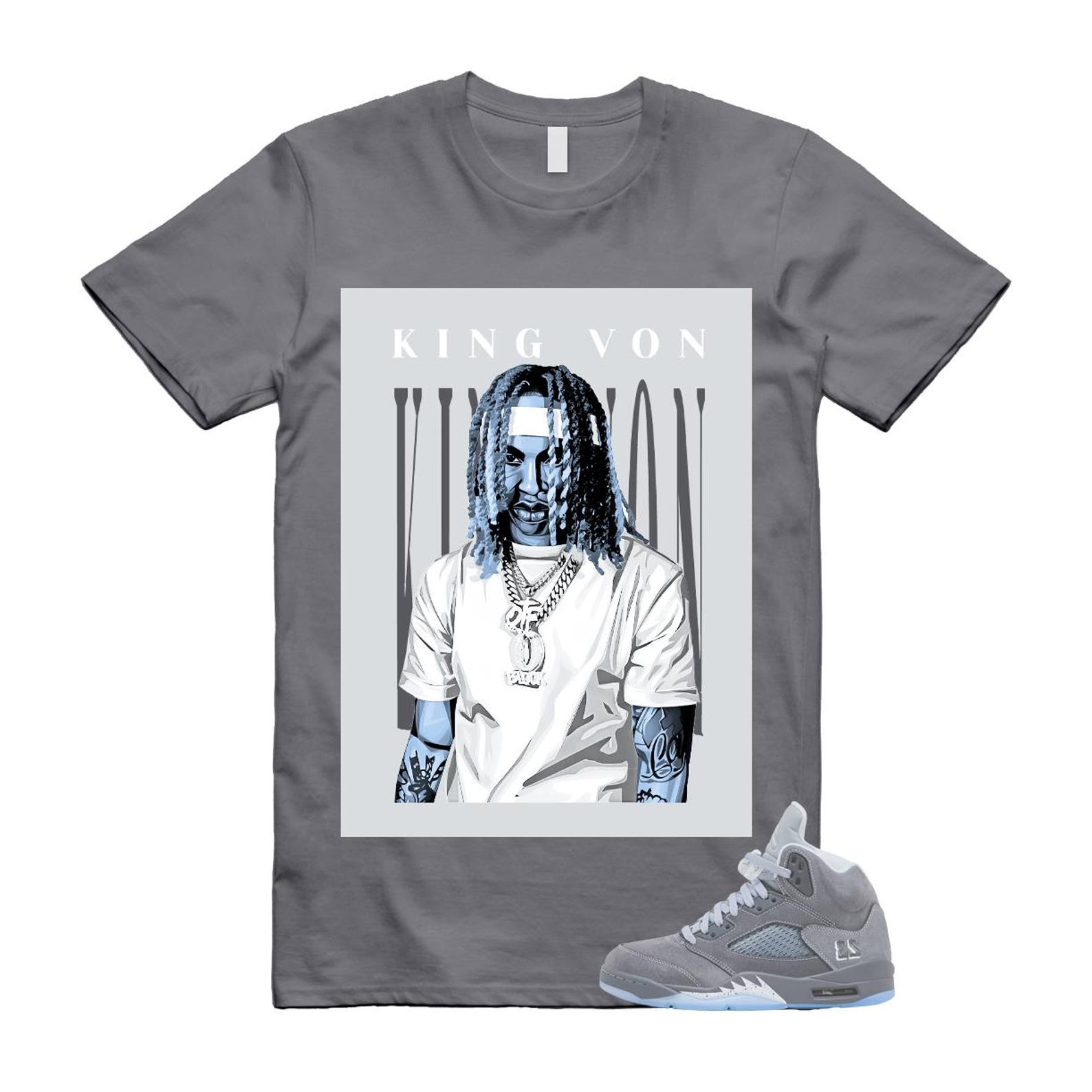 5 Wolf Grey 2026 Ice Blue Light Graphite White Icy T Shirt Match KING VON 3XL