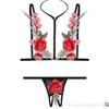 Sexy three-point sexy hollow rose bra halter pajamas embroidery perspective temptation hot suspender pajamas