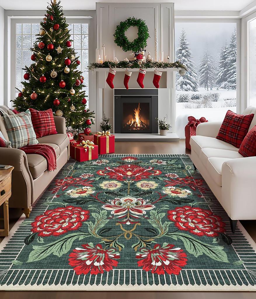 Flowers Plants Carpeting Bohemian Style Vintage Living Room Bedroom Carpet Green Brown Beige Door Mat Home Decoration Rug