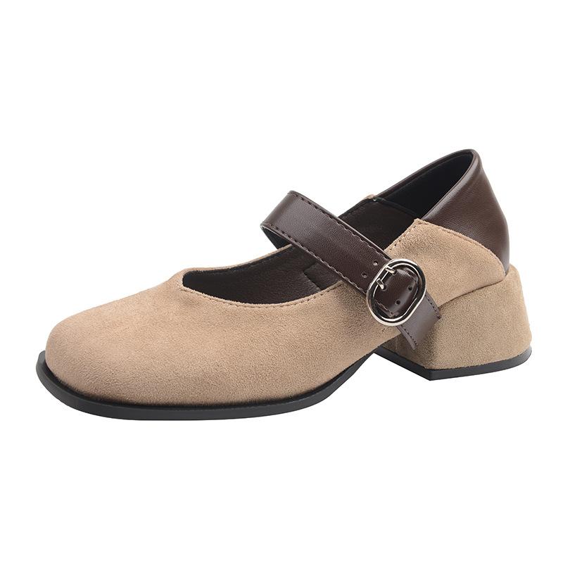 French Retro Leopard Print Thick Heel Single Shoes Women's 2025 Autumn New One-word Buckle Mary Jane Doudou Shoes with Skirt Batch