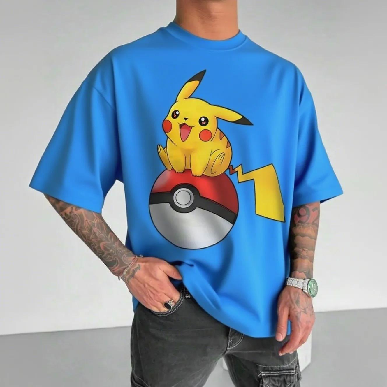 

Летняя футболка с круглым вырезом и 3D-принтом с рисунком покемона Пикачу, модная повседневная мужская футболка с коротким рукавом XL