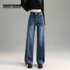 Beautiful Wardrobe Women's American High Street High-Waist Double-Button Straight-Leg Jeans