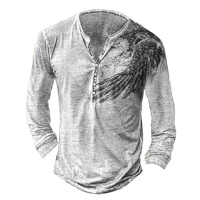 Men Clothes Autumn Casual Long Sleeve Round Neck Button T Shirt Men Sport 3D Digital Print Tops Henry's Shirt