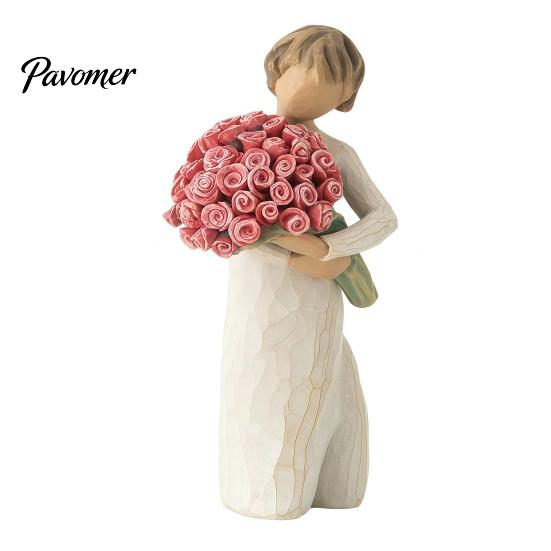 Flower Bouquet Resin Art Girl Holding Figurine, Faceless Lady Statue, Romantic Desktop Ornament for Small Statue Entryway Table Living Room