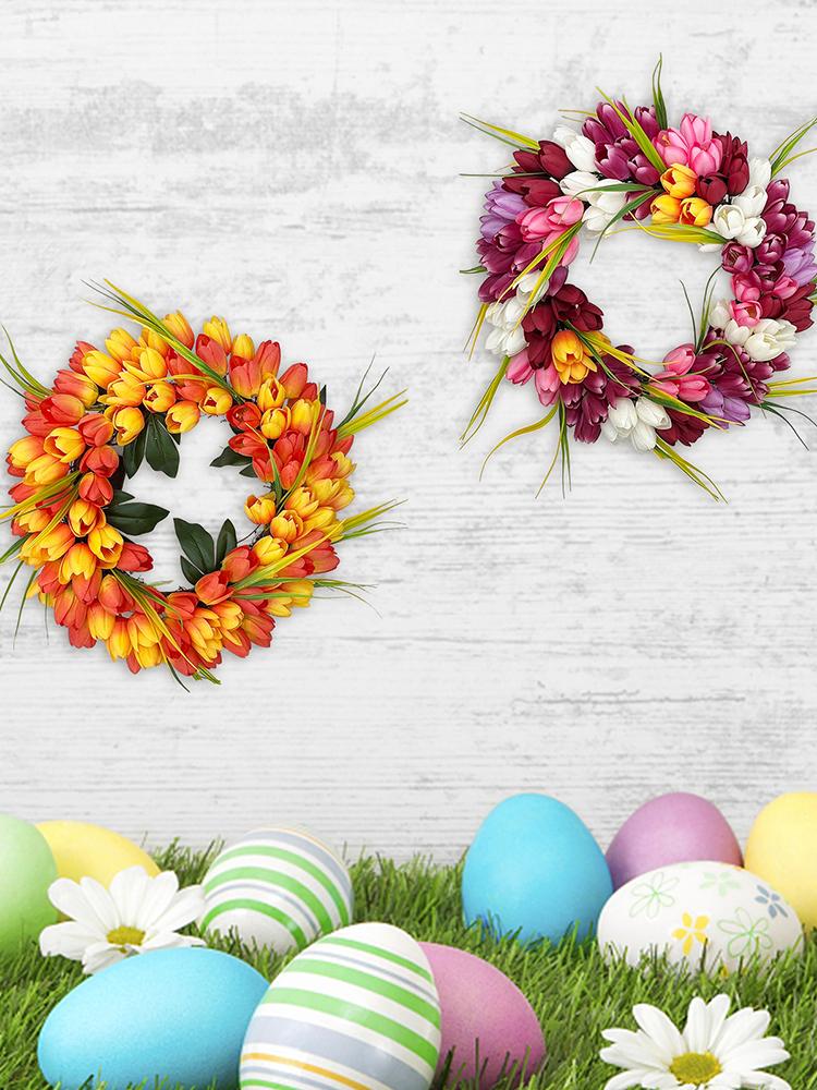 Flower Wreath Realistic Fade Resist Artificial Spring Wreath for Front Door Indoor Outdoor Home Decor Orange