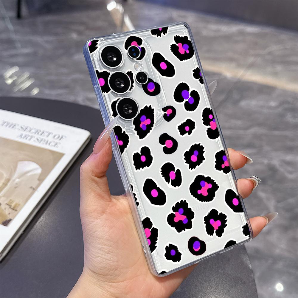 Pink and Purple Leopard Print Phone Case for Samsung Galaxy S26 S25 S24 S23 S22 S21 S20 FE Plus Lucency TPU Protection Cover