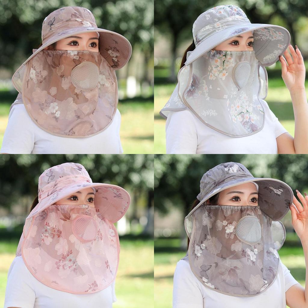Polyester Chiffon Sun Hat With Face Mask And Neck Cover For Outdoor Gardening Sun Protection