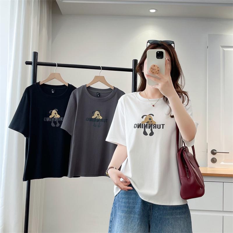 

Plus Size Women s Cotton Cartoon T-Shirt - Summer Short Sleeve, Simple & Versatile 3XL білий