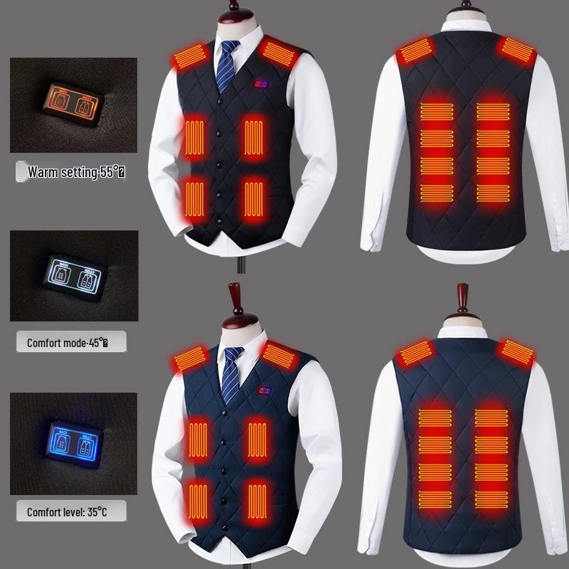 Inteligentna elektryczna kamizelka grzewcza USB z 16 strefami – bezrękawnik z dekoltem w serek dla stałego ciepła zimą