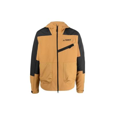 Logo Print Zip-Up Hooded Jacket Men Outerwear Brown HE5201