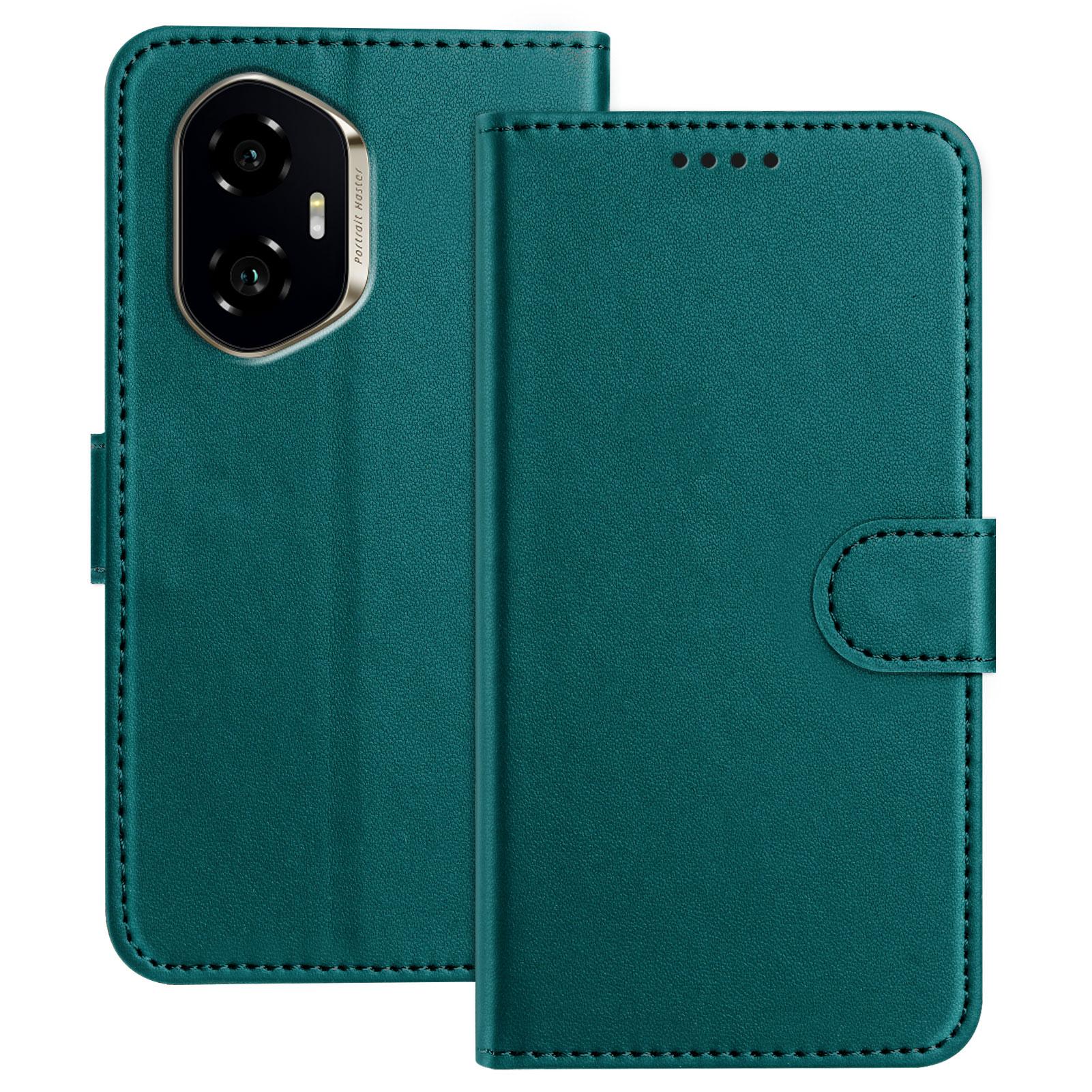 

For Honor 300 Leather Case Wallet Stand Solid Color Anti Drop Phone Cover Green