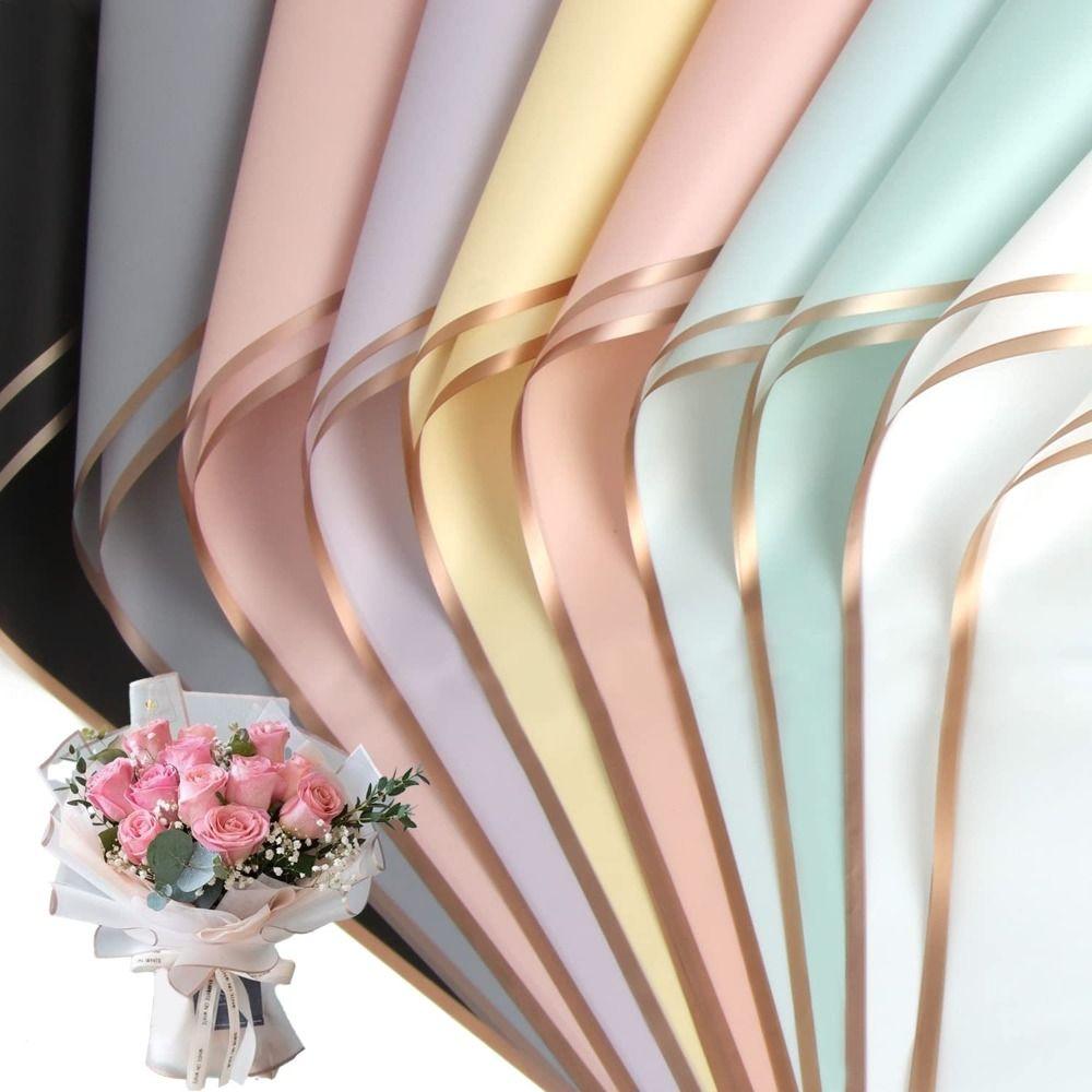 20 Sheets 9 Colors Flower Wrapping Paper Gold Edge Half Transparent Floral Bouquet Wrapping Paper Waterproof
