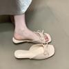 MUKEKe Gentle fairy cool slippers 2025 summer temperament elegant suede bow open-toed wedge heel one-word sandals