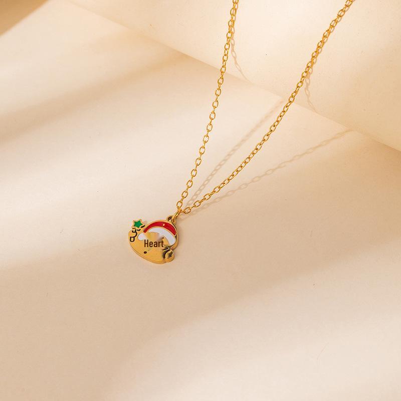 Christmas Cartoon Santa Claus & Reindeer Necklace - Light Luxury Clavicle Chain Pendant
