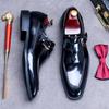 British Buckle Cowhide Dress Shoes Men's Versatile Square First Layer Cowhide Bright Leather Wedding New