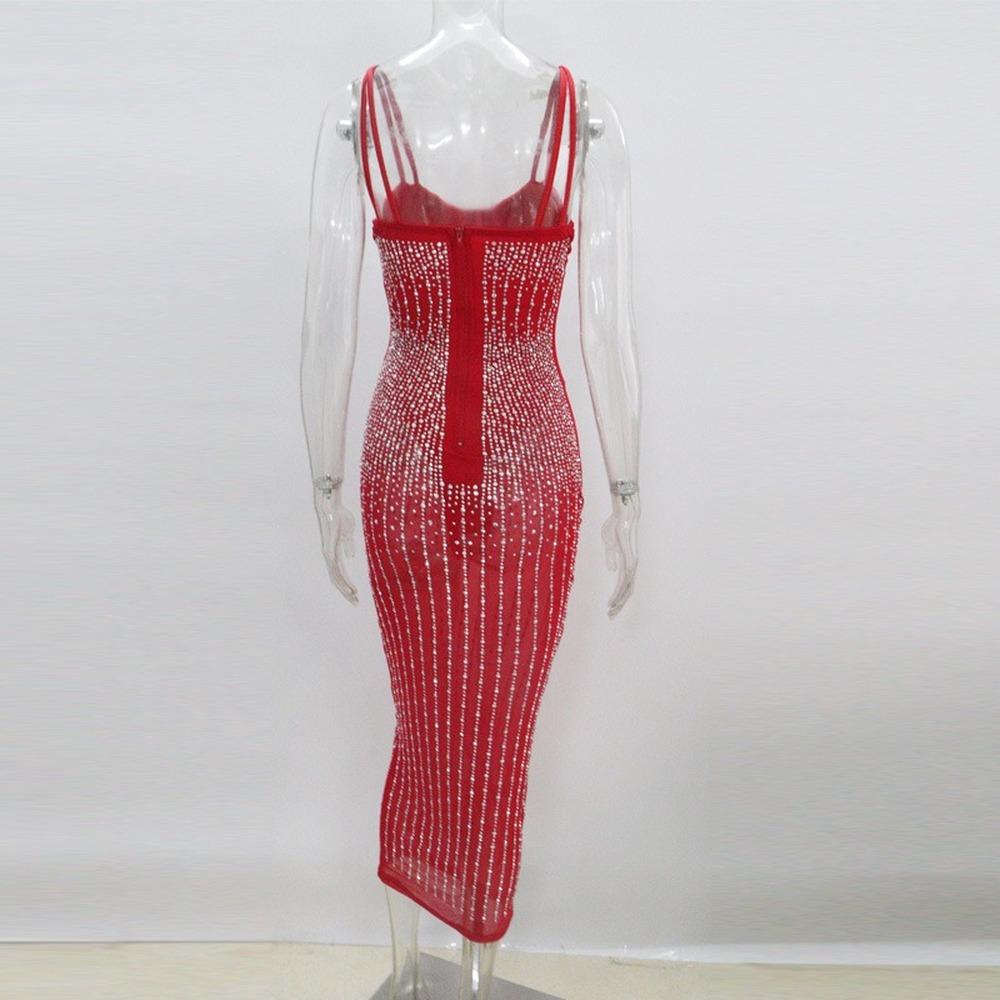 Sexy Pailletten-Glitzer-Kristall-Midikleid für Damen, ärmellos, figurbetont, Club-Kleider, Übergröße, Abend-Meerjungfrauenkleider