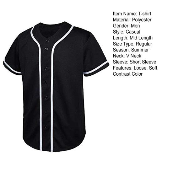 Men Summer T-shirt Pullover Short Sleeves Color Matching Buttons Single-breasted Daily Wear Loose Mid Length Men Baseball Uniform Male Clothes