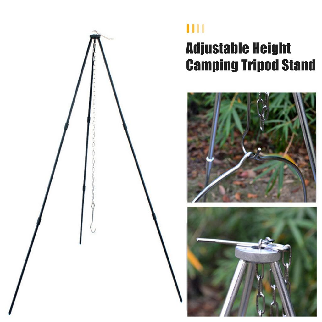BBQ Tripod Frame with Chain and Hook Storage Bag Adjustable Height Camping Tripod Stand for Open